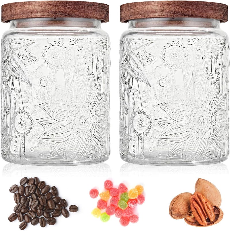 Custde 23.7 fl oz Vintage Glass Jar with Wooden Lid, Airtight Decorative Food Storage Canisters for Kitchen Counter, Ideal for Candy, Sugar, Coffee,salt, tea - Image 3